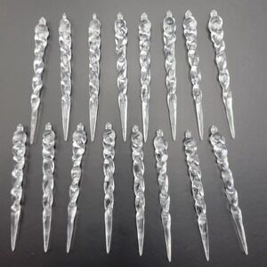 Clear Acrylic Icicle Ornaments Set Of 16 Christmas Tree Holiday Decor 4" Plastic